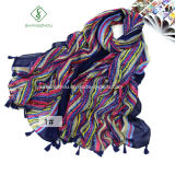 Large Multicolor Stripe Sunscreen Fringed Fashion Lady Scarf Shawl