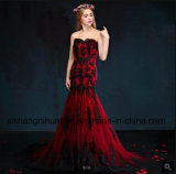 Mermaid Wine Black Lace Appliques Wedding Dress