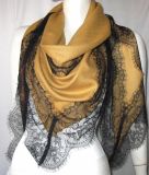 Wool Twill Shawl Lace Trimed Triangle Shawl