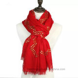 Fashion Plain Dyed Viscose Shawl with Gold Rivet (HV01)