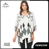 Women Fringed Knitted Diamond Sweater Shawl