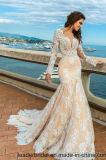 Mermaid Wedding Dress Nude Lining Long Sleeves Lace Bridal Gown Lb5616