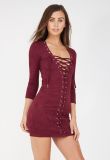 Newest Designs Suede Lace up Detail Mini Sexy Dress for Women