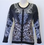 100%Cotton Women Cardigan Knit Sweater with Zip