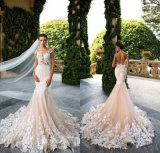 Real Champagne Wedding Dress Lace Tulle Mermaid Pink Wedding Gowns