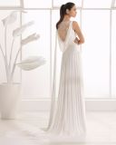 Sexy Cross Front Heavy Beading with Sash Back Pleat Chiffon Beach Wedding Gown