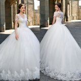Short Sleeves Bridal Ball Gown Lace Tulle Wedding Dresses Z5081
