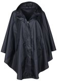 Adult Black Hooded Waterproof Pongee Rain Poncho with Front Zipper
