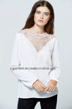 Long Sleeve Chiffon Hollow out Princess Cutting Blouse with Sweet Lace