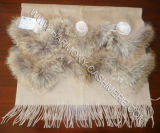 Cashmere Shawl with Raccoon Trim and Rex Rabbit Flower (HM-YZ-SCF090010)