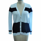 100%Cotton Long Sleeve Striped Women Cardigan Knitting Sweater