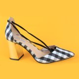 Women Blakc and White Ankel Tie Pointed Toe Heeled Sandals