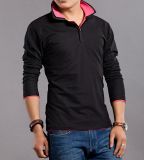 Black Custom Long Sleeve Polo Neck Men T Shirt