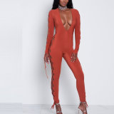 Fashion Women Sexy Slim V-Neck Bandage Jumpsuits Pants