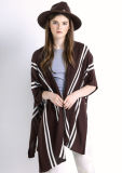 Lady Striped Pattern Fashion Cotton Knitted Cardigan Sweater Shawl (YKY2029)