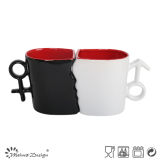 Color Glazing Sweet Couple Mug with Different Handle