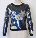 100%Wool Patterned Sequins Pullover Knit Women Sweater