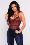 Red See-Through Bodysuit Tops with Slip Bodysuit Tops