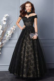 High Collar Beading Black Lace Prom Gown Evening Dress