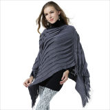 Lady Fashion Acrylic Knitted Fringed Shawl Poncho (YKY4156)