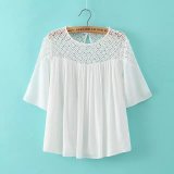 Latest Short Sleeve Summer Sweet White Women Chiffon Blouse