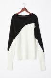 Ladies Sweater with Black and White Intarsia