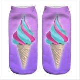 Ice Cream&Leaves Cuty Design Printed Low Sock