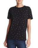 100% Cotton Black Stud-Embellished Short Sleeve T Shirts