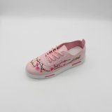 Soft PU Lace up Ladies Casual Shoes with Flower Embroidery