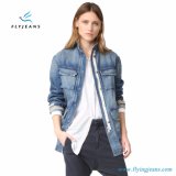 Women Long Sleeve Fading and Holes Denim Jacket