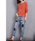 Young Ladies Round Neck Side Split Knit Fit Sweater