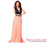 Fashion V Neck Lace Maxi Evening Dress