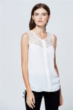 2017 Wholesale Fashion Summer Casual White Lace Sleeveless Sexy Ladies Chiffon Tops