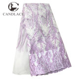Lilac African Beaded French Tulle Lace Fabrics