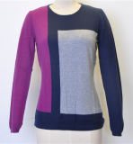 Color Block Women Round Neck Pullover Knitted Sweater