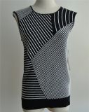 Ladies Cotton Nylon Striped Sleeveless Knit Sweater