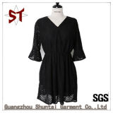 Hot Ladies Lace Hollow Black V-Neck Dress