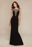 Stone Beading Neckline Black Mermaid Chiffon Evening Dress