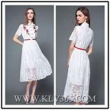 Spring Summer Fashion Design Women Embroidered Lace Long Party Dress