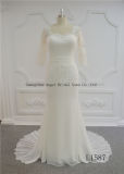 Lace Bridal A Line Chiffon 3/4 Sleeves Tulle Wedding Dresses
