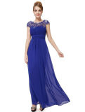 Pure Color Lace Splicing O-Neck Long Prom Party Dress