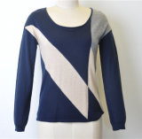 Women Round Neck Color Block Pullover Knit Sweater