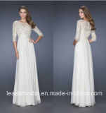 Chiffon Wedding Dress 3/4 Sleeves Lace Bodice Bridal Evening Gown W15248