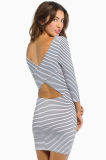 Sexy Long-Sleeved Stripe Packages Hip Waist Designer Dress