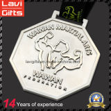 High Quality Silver Polygon Sport Medal with Ribbon