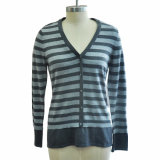 Women Striped Cardigan Knitted Sweater