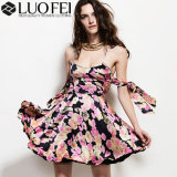 Lady off The Shoulder Floral Satin Summer Dress with Smock Waist