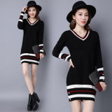 High Quality Spring Autumn Long Sleeve Pullover Knitting Dress Solid Custom Knitted Women Sweater