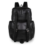 China Wholesale Custom Black Leather Mens Travel Backpacks