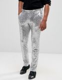 Skinny Smart Trousers in All Over Sequin Silver